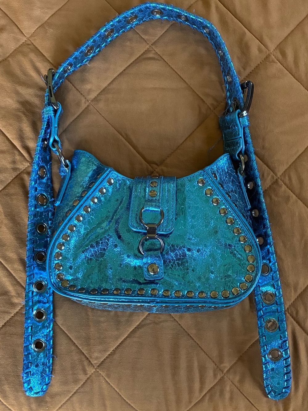 Urban Outfitters Blue Metallic Studded Shoulder Bag
